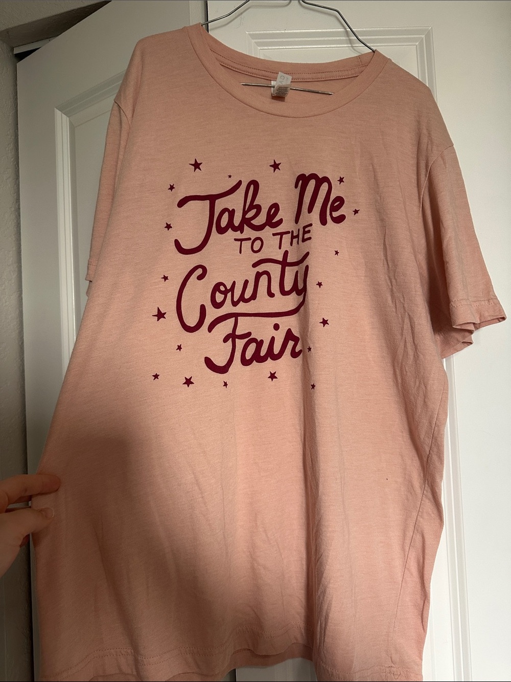 Bella Canvas Pink Short Sleeve Tee with Burgundy Graphic